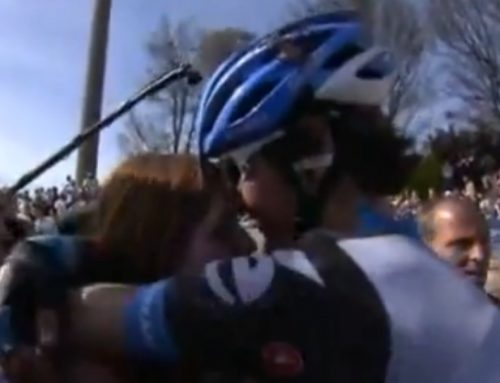 Love is Hell. Paris-Roubaix winner proposes at velodrome.